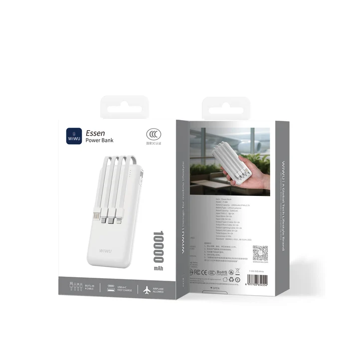 WiWU Essen 10000mAh Power Bank with 4 Built-In Cables (P-08B) 3